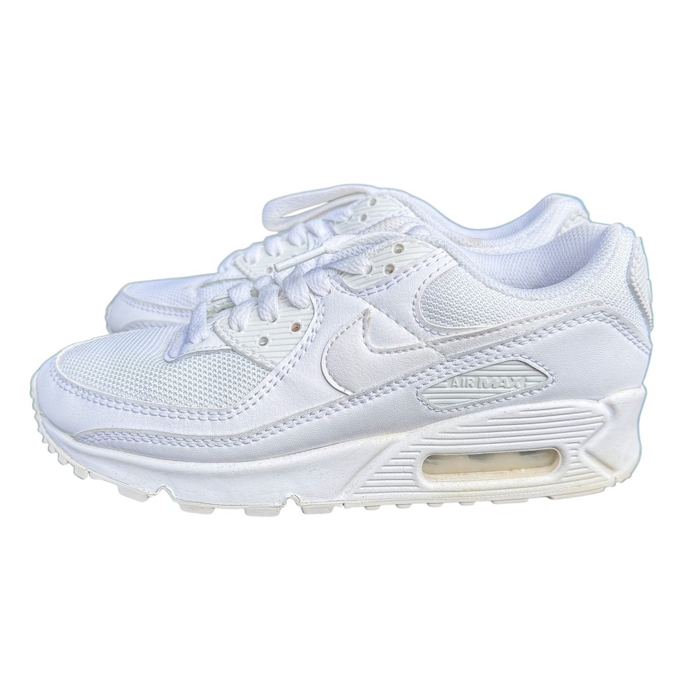 Nike Air Max 90 Triple White Leather Mesh Sneakers CD6864-100 women's 5